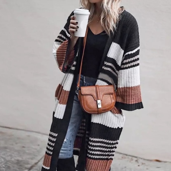 SOLD OUT Boho Striped Long Cardigan Knit Duster Sweater - Picture 13 of 14
